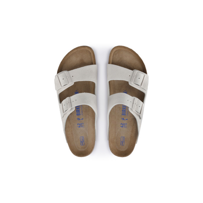 Birkenstock 1024516 Arizona Soft Footbed Suede Leather Antique White Sandals