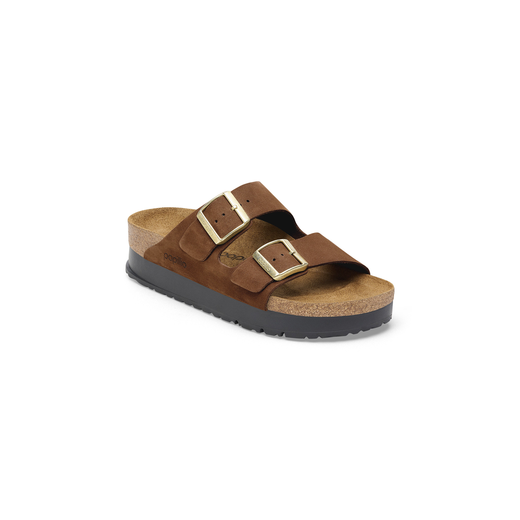 Birkenstock Papillio 1028366 Arizona Platform Flex Nubuck Leather Dark Tea/Dark Tan Sandals