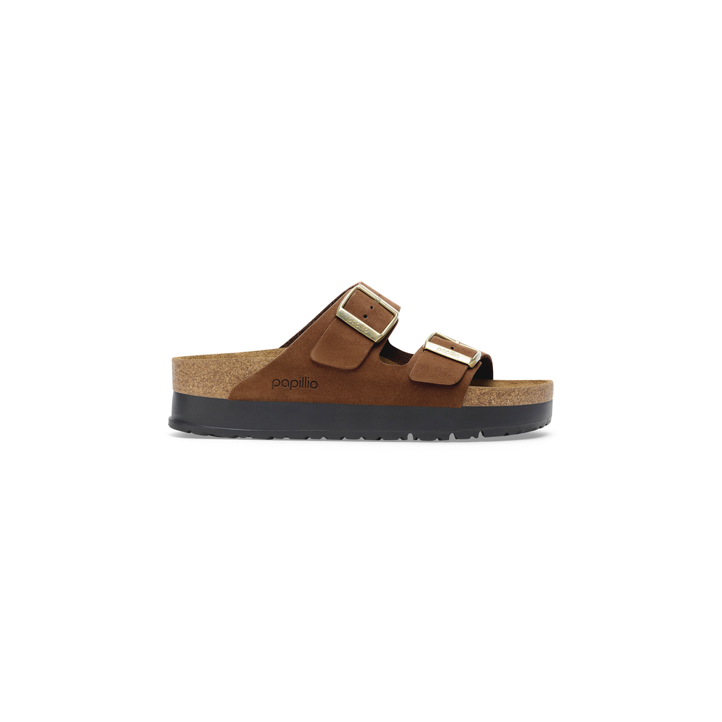 Birkenstock Papillio 1028366 Arizona Platform Flex Nubuck Leather Dark Tea/Dark Tan Sandals