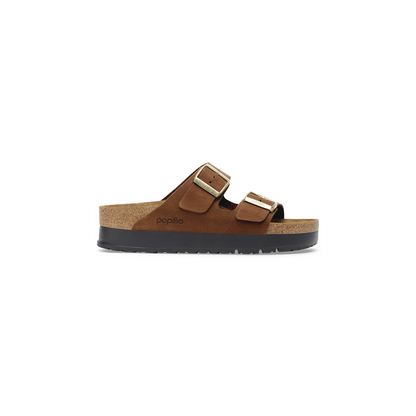 Birkenstock Papillio 1028366 Arizona Platform Flex Nubuck Leather Dark Tea/Dark Tan Sandals