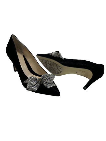 Sempre SAT7841/821o Black Suede Heels with Diamonte Bow