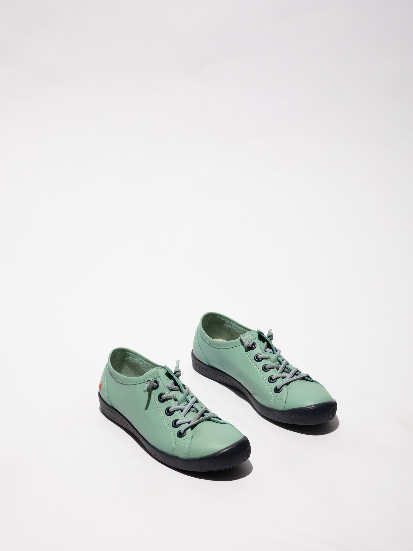 Softinos P900557083 ISLAII557SOF Smooth Leather Turquoise Sea Elastic Lace Shoes with Navy Sole