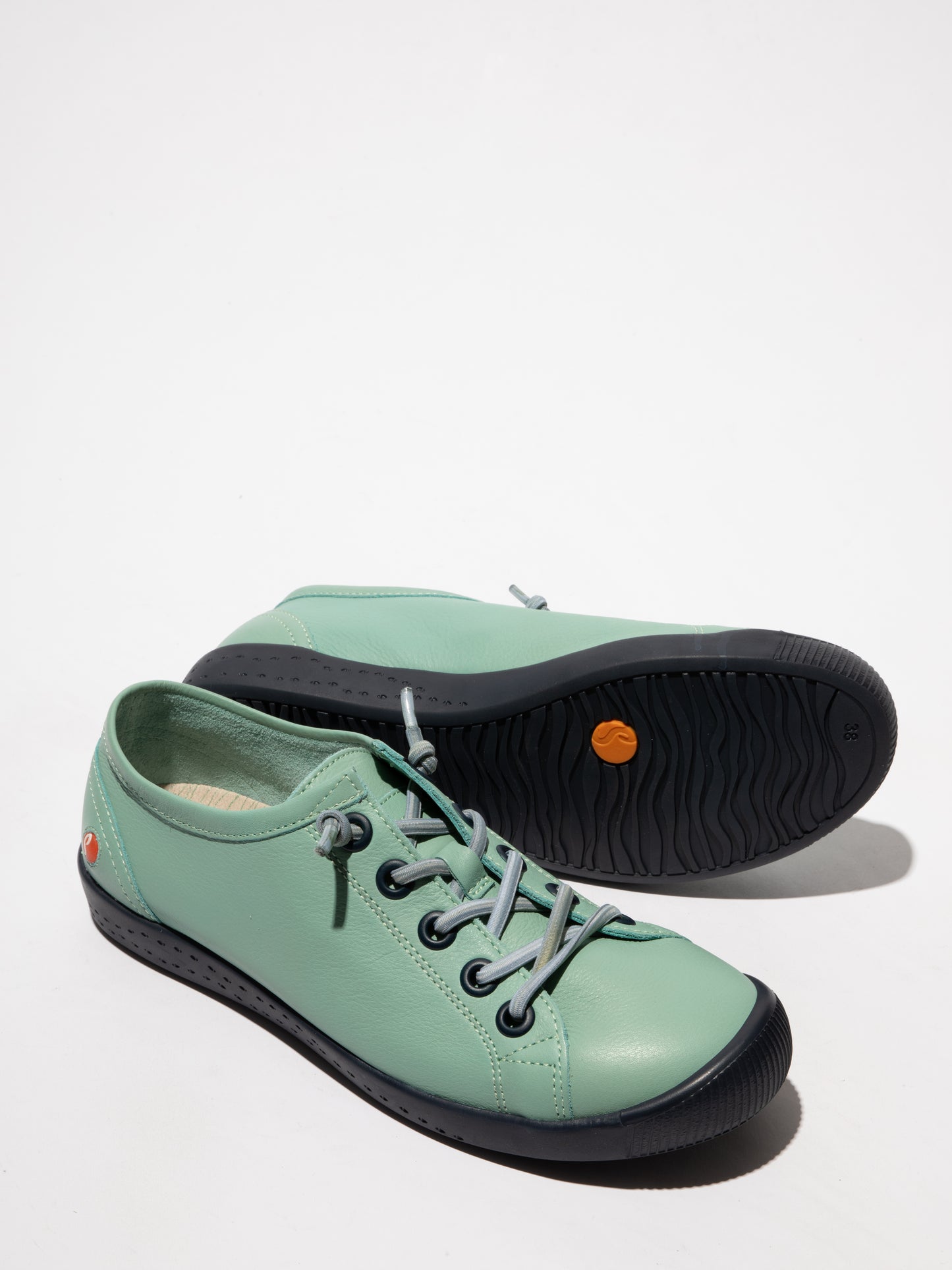 Softinos P900557083 ISLAII557SOF Smooth Leather Turquoise Sea Elastic Lace Shoes with Navy Sole