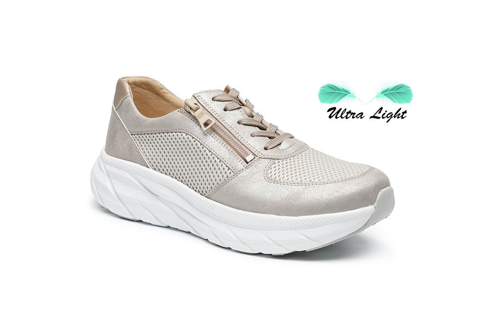 G Comfort SP-1561 T Taupe Metallic & Mesh Ultra Light Sneakers with Zip
