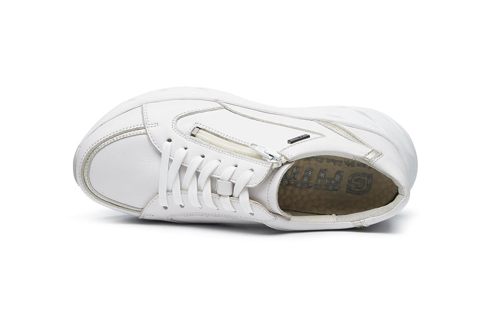 G Comfort SP-1562 W White Softnappa Ultra Light Sneakers with Zip