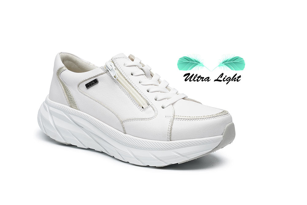 G Comfort SP-1562 W White Softnappa Ultra Light Sneakers with Zip