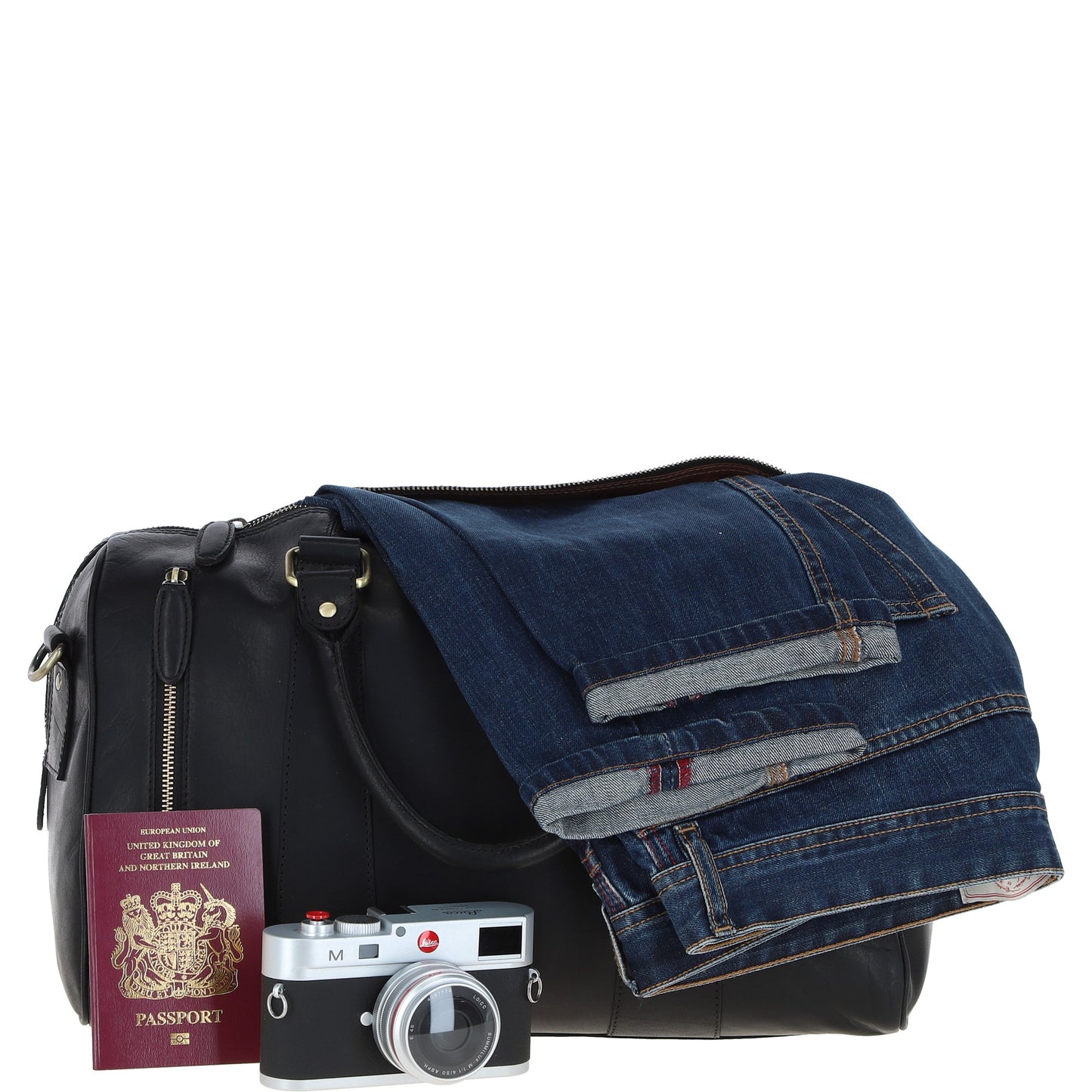 Ashwood Leather T-76 Black Leather Medium Holdall