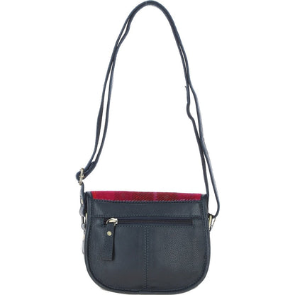 Ashwood Leather TW-26 06-Navy/Pink Leather/Tweed Small Saddle Bag