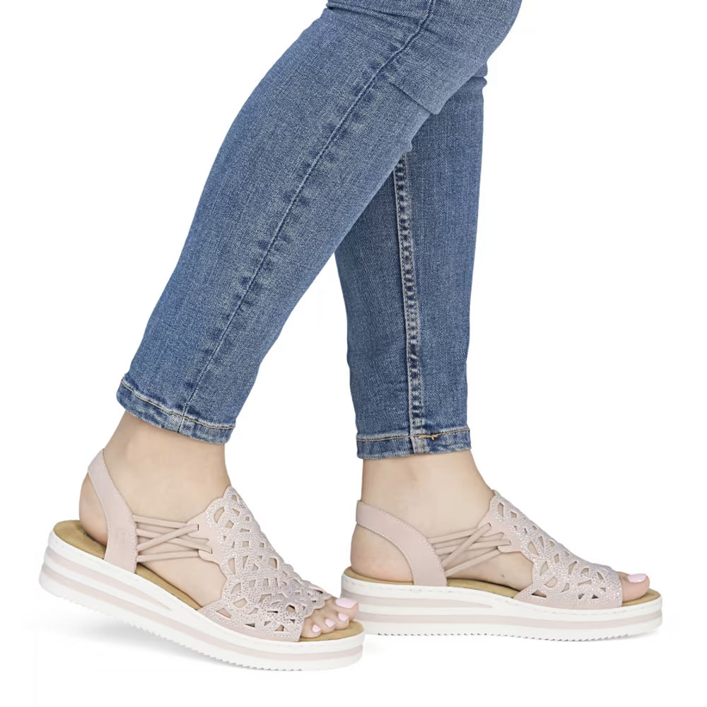 Rieker V0241-31 Pink Sparkle E 1/2 Fit Sandals with Slingback Strap
