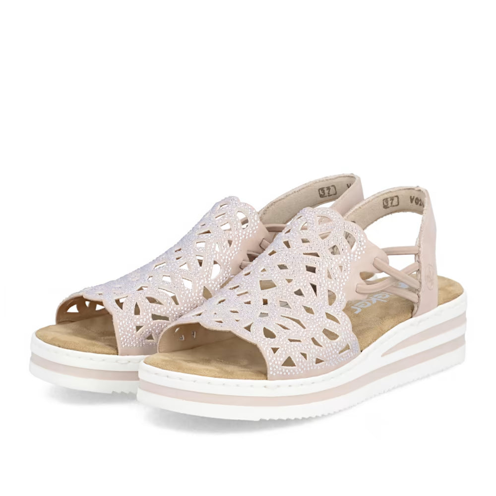 Rieker V0241-31 Pink Sparkle E 1/2 Fit Sandals with Slingback Strap