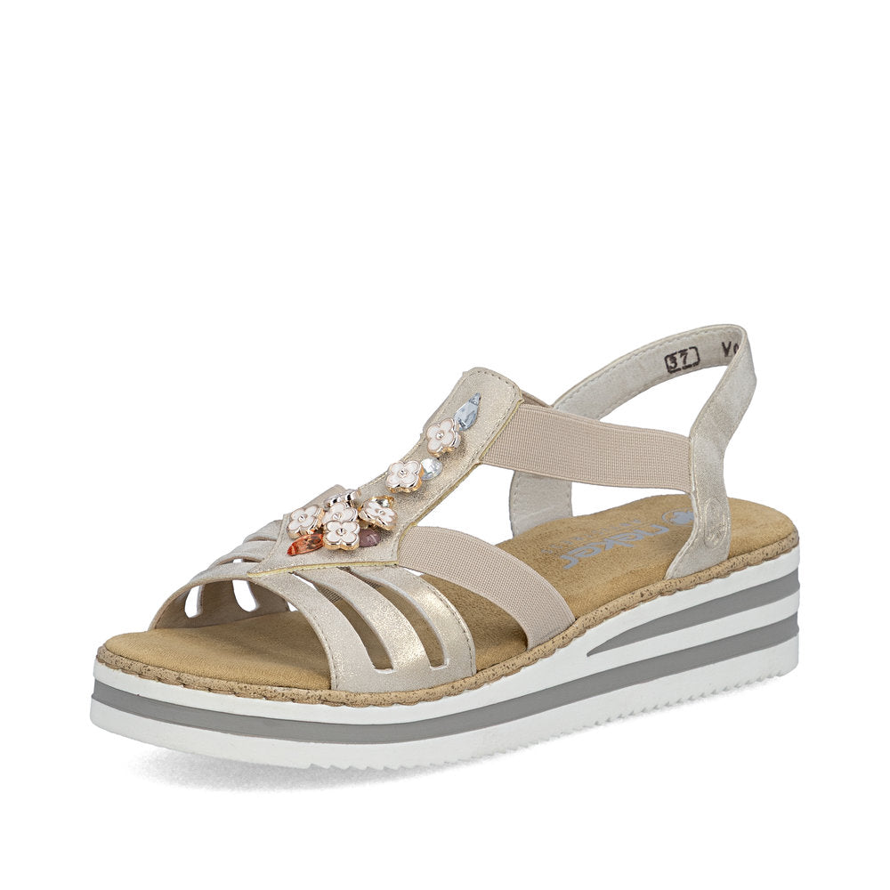 Rieker V0245-60 Beige & Gold Flower Detail E 1/2 Fit Slingback Sandals