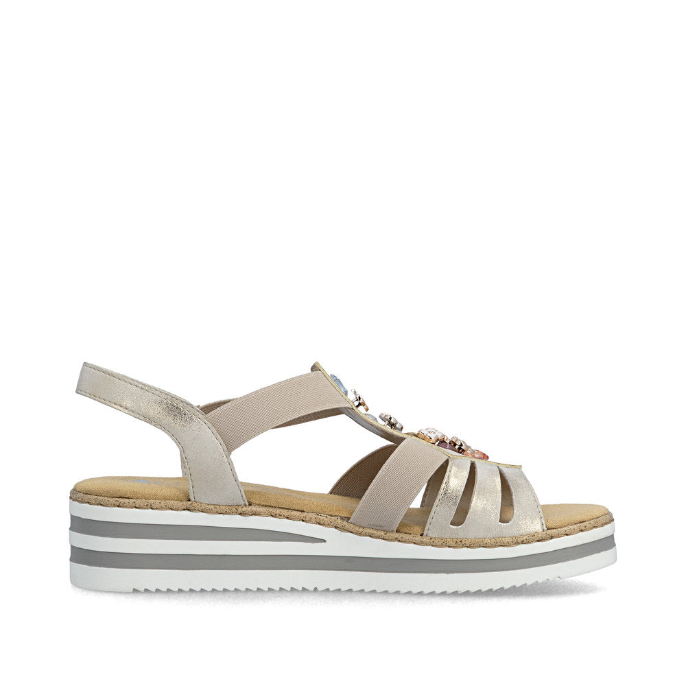 Rieker V0245-60 Beige & Gold Flower Detail E 1/2 Fit Slingback Sandals