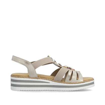 Rieker V0245-60 Beige & Gold Flower Detail E 1/2 Fit Slingback Sandals