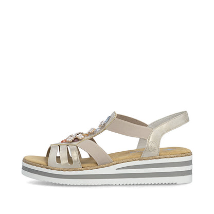 Rieker V0245-60 Beige & Gold Flower Detail E 1/2 Fit Slingback Sandals