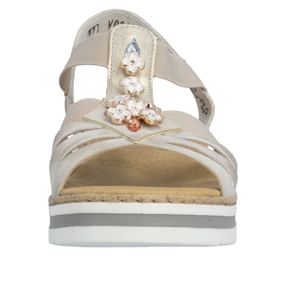 Rieker V0245-60 Beige & Gold Flower Detail E 1/2 Fit Slingback Sandals