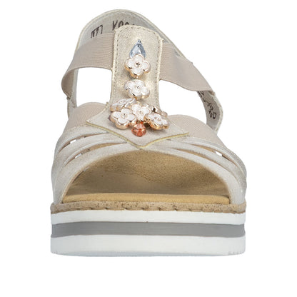 Rieker V0245-60 Beige & Gold Flower Detail E 1/2 Fit Slingback Sandals