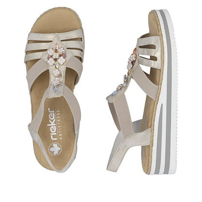 Rieker V0245-60 Beige & Gold Flower Detail E 1/2 Fit Slingback Sandals