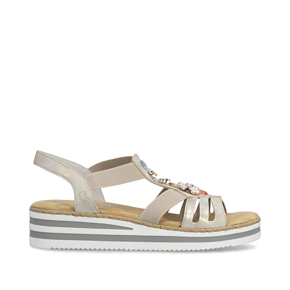 Rieker V0245-60 Beige & Gold Flower Detail E 1/2 Fit Slingback Sandals