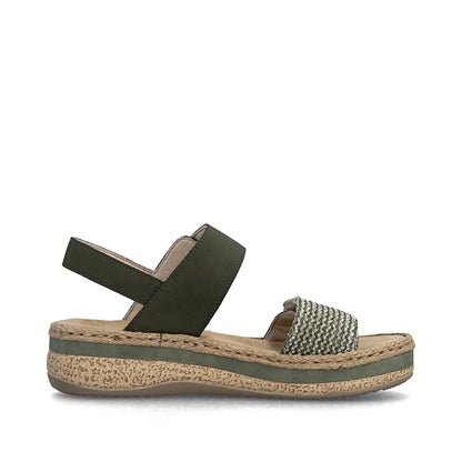 Rieker V0951-54 Schilf Green Combi E 1/2 Fit Slingback Sandals