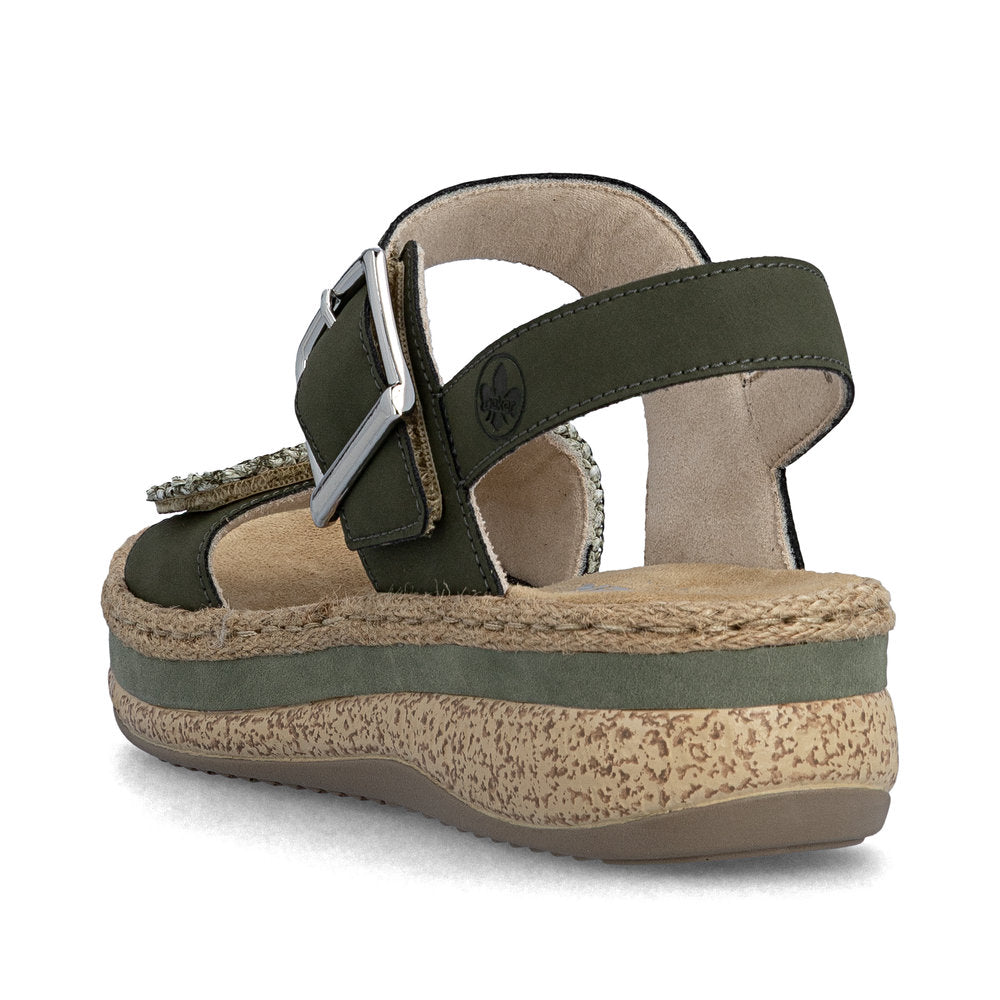 Rieker V0951-54 Schilf Green Combi E 1/2 Fit Slingback Sandals