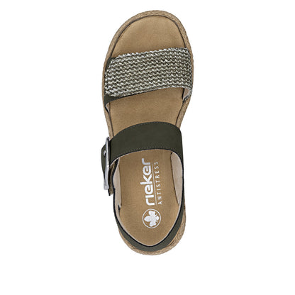 Rieker V0951-54 Schilf Green Combi E 1/2 Fit Slingback Sandals
