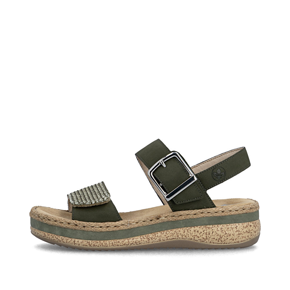 Rieker V0951-54 Schilf Green Combi E 1/2 Fit Slingback Sandals