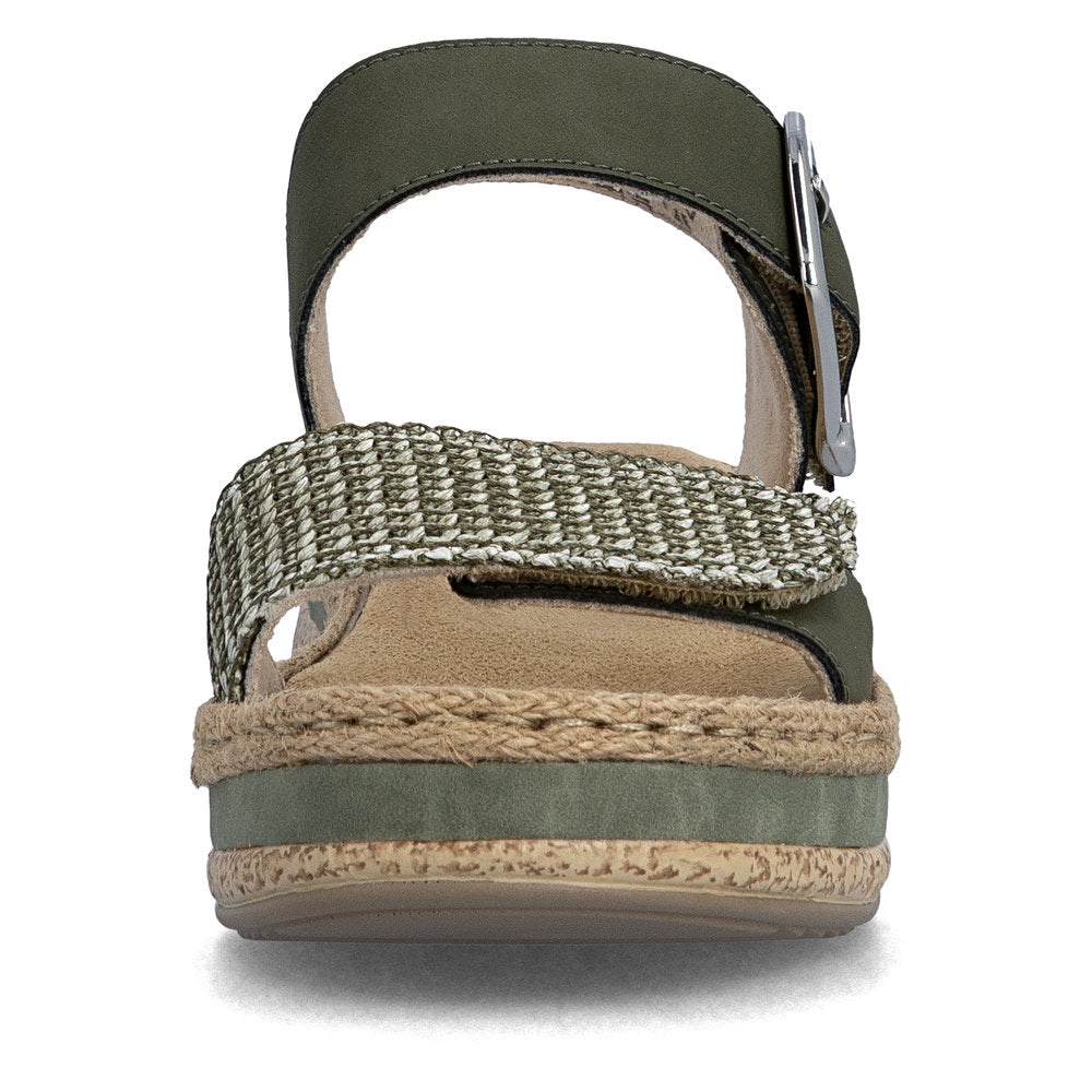 Rieker V0951-54 Schilf Green Combi E 1/2 Fit Slingback Sandals