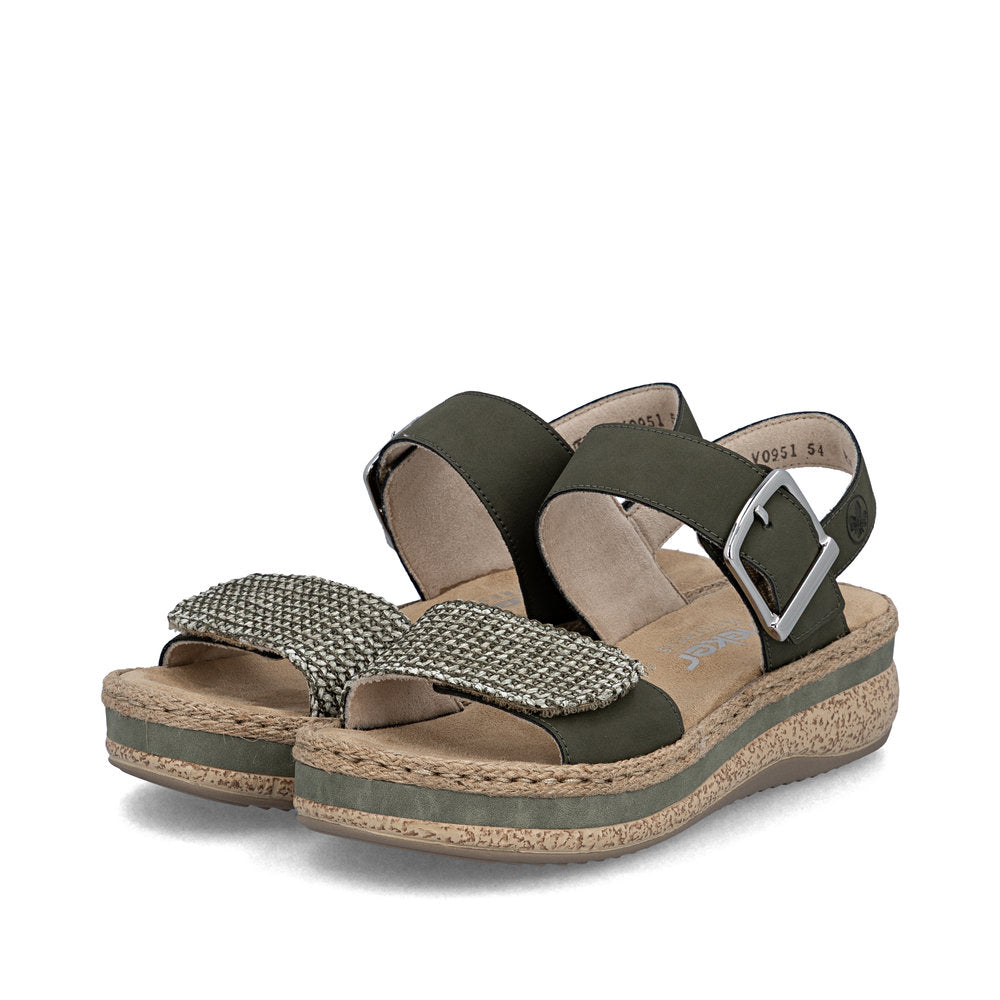 Rieker V0951-54 Schilf Green Combi E 1/2 Fit Slingback Sandals