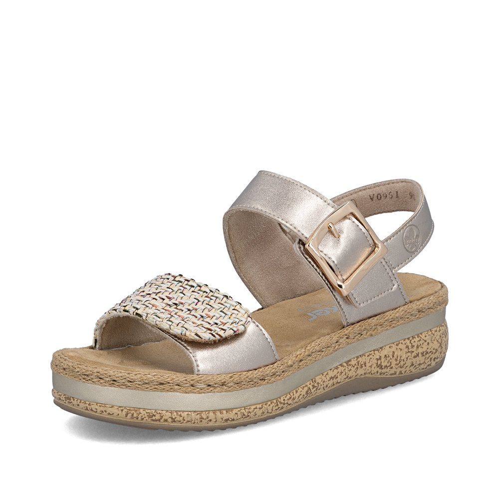 Rieker V0951-90 Beige & Light Brass Combi E 1/2 Fit Slingback Sandals