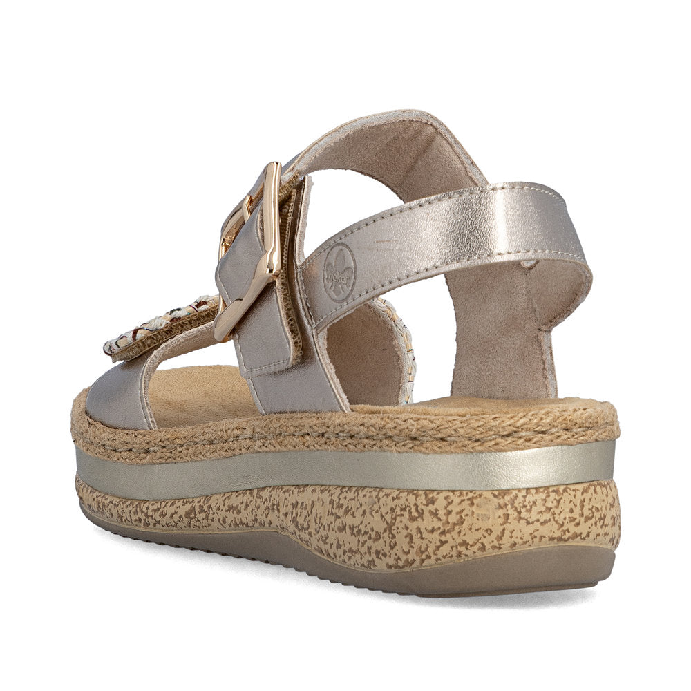Rieker V0951-90 Beige & Light Brass Combi E 1/2 Fit Slingback Sandals