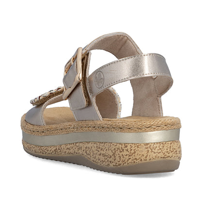 Rieker V0951-90 Beige & Light Brass Combi E 1/2 Fit Slingback Sandals