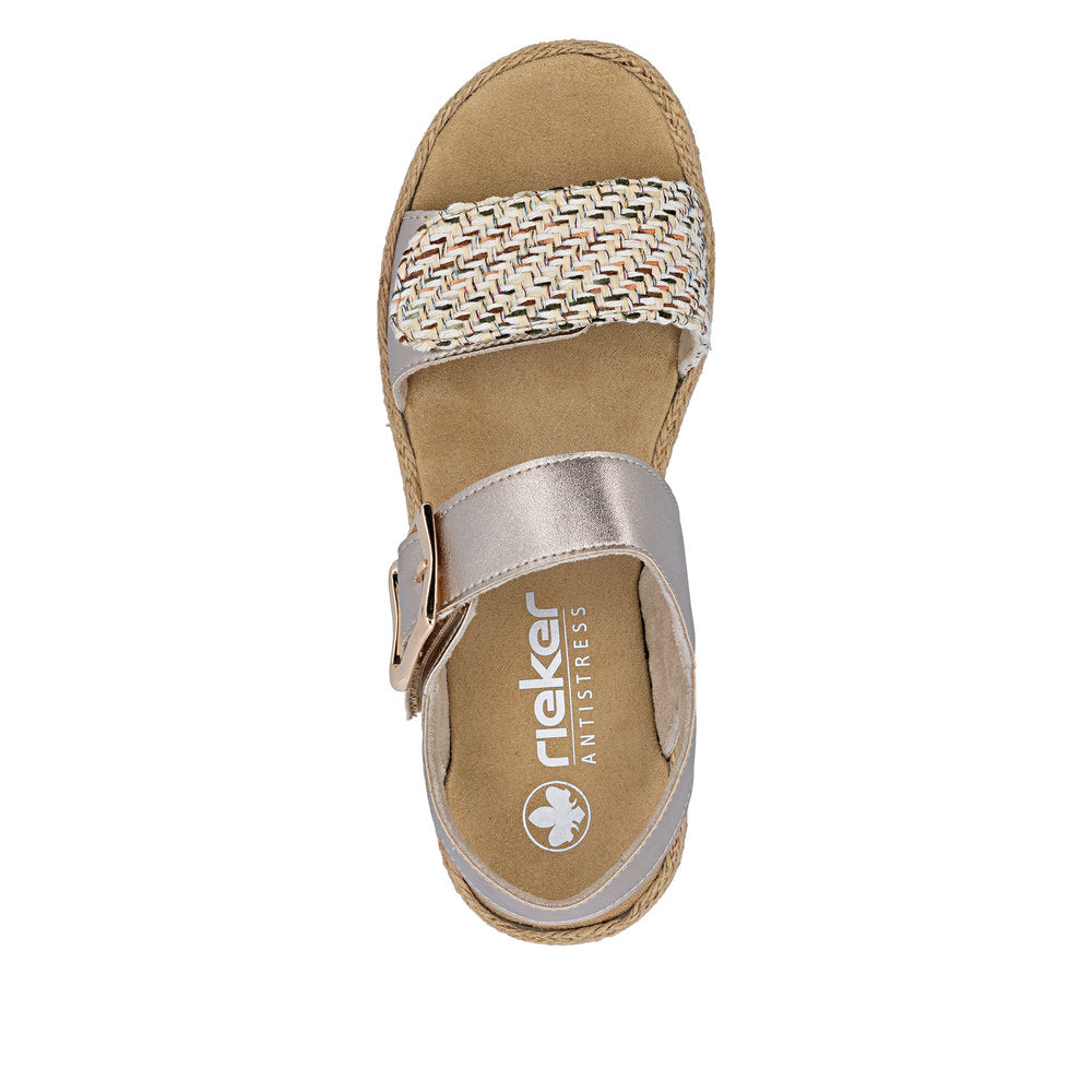 Rieker V0951-90 Beige & Light Brass Combi E 1/2 Fit Slingback Sandals