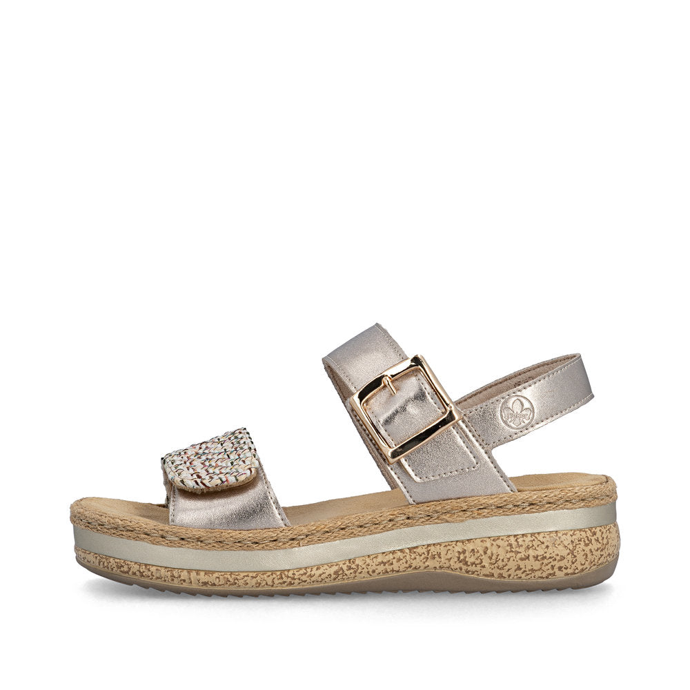 Rieker V0951-90 Beige & Light Brass Combi E 1/2 Fit Slingback Sandals