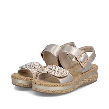 Rieker V0951-90 Beige & Light Brass Combi E 1/2 Fit Slingback Sandals