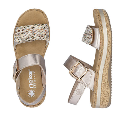 Rieker V0951-90 Beige & Light Brass Combi E 1/2 Fit Slingback Sandals