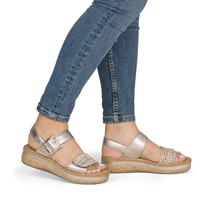 Rieker V0951-90 Beige & Light Brass Combi E 1/2 Fit Slingback Sandals