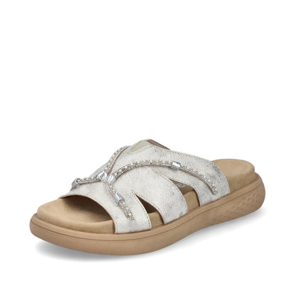 Rieker V1588-60 Beige Glitz Slip On Sandals