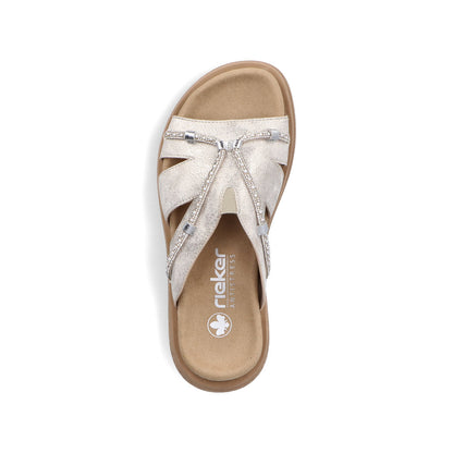 Rieker V1588-60 Beige Glitz Slip On Sandals