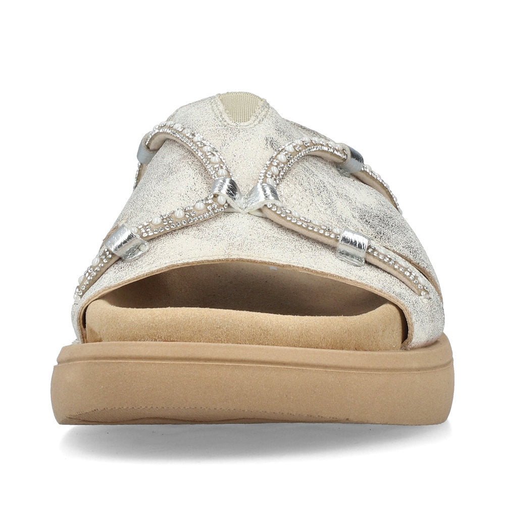 Rieker V1588-60 Beige Glitz Slip On Sandals