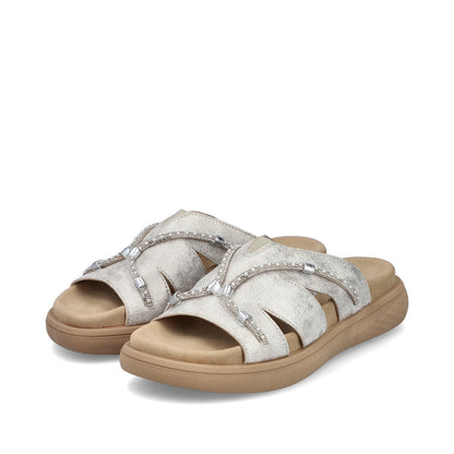 Rieker V1588-60 Beige Glitz Slip On Sandals