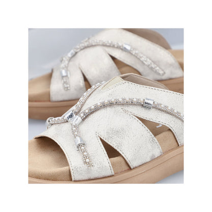 Rieker V1588-60 Beige Glitz Slip On Sandals