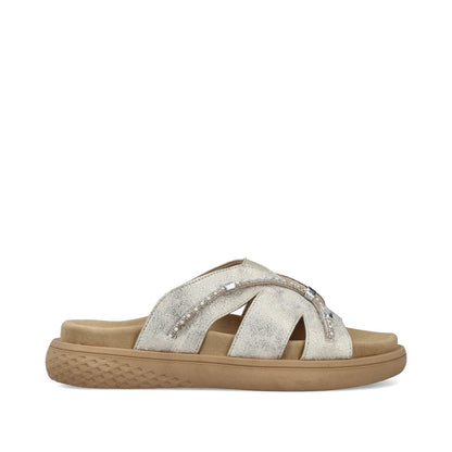 Rieker V1588-60 Beige Glitz Slip On Sandals