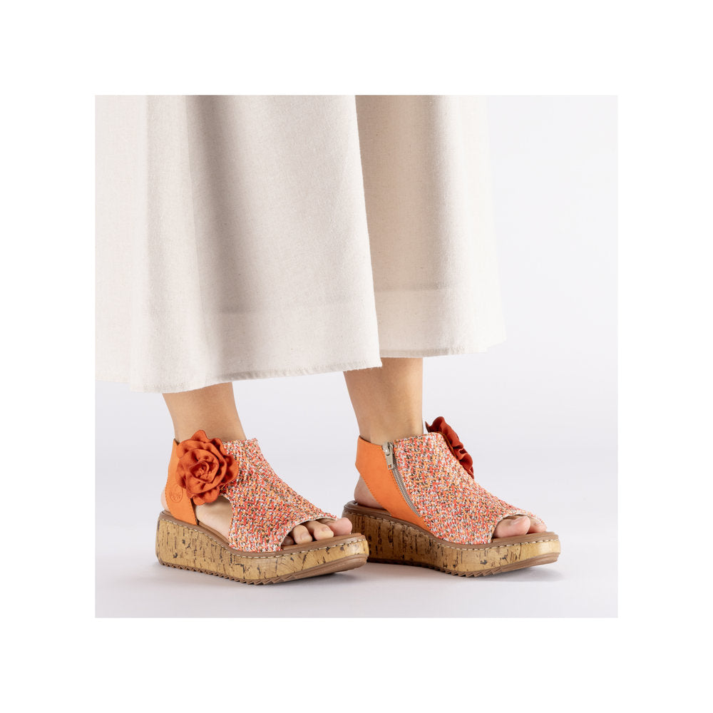 Rieker V1783-90 Orange Multi G Fit Sandals with Slingback Strap