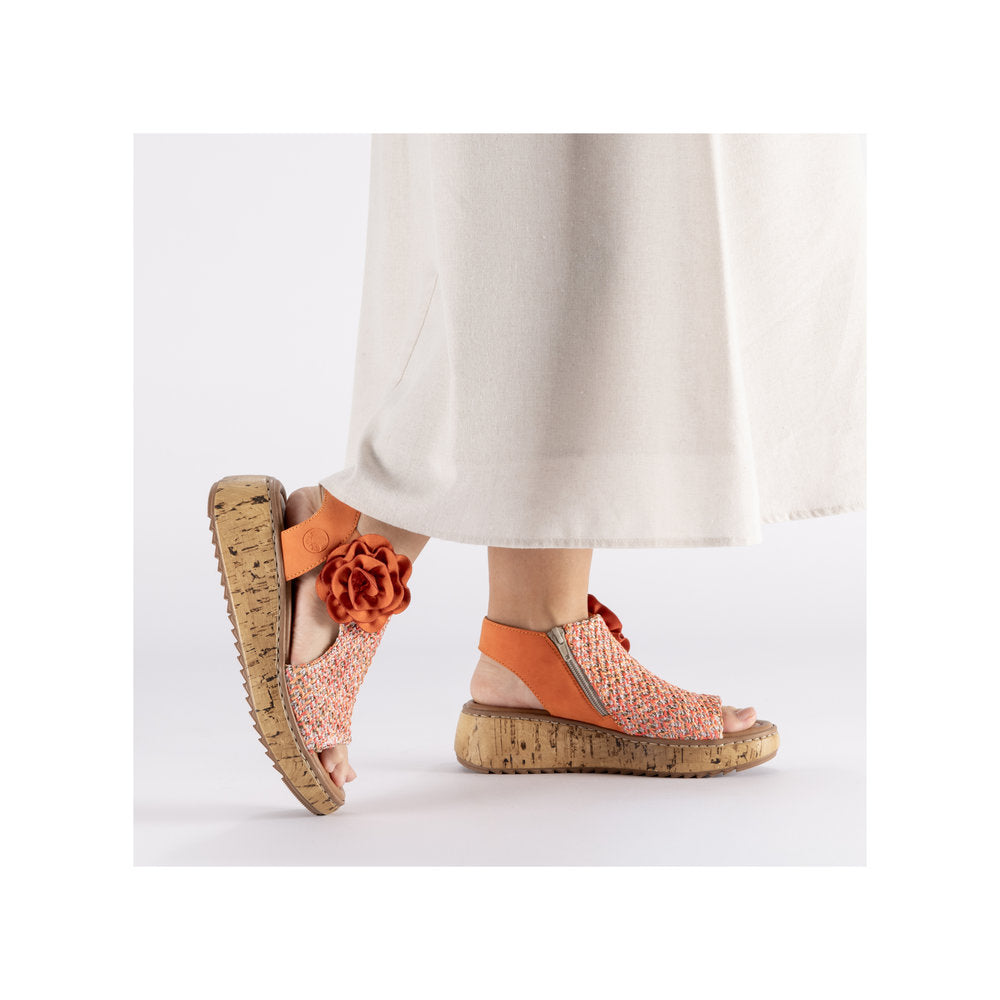Rieker V1783-90 Orange Multi G Fit Sandals with Slingback Strap