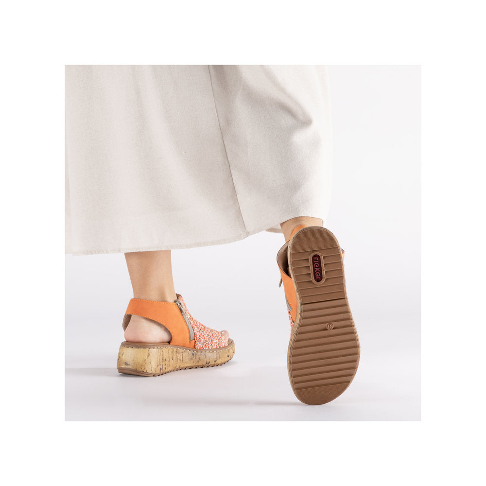 Rieker V1783-90 Orange Multi G Fit Sandals with Slingback Strap