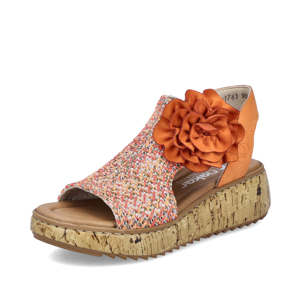 Rieker V1783-90 Orange Multi G Fit Sandals with Slingback Strap