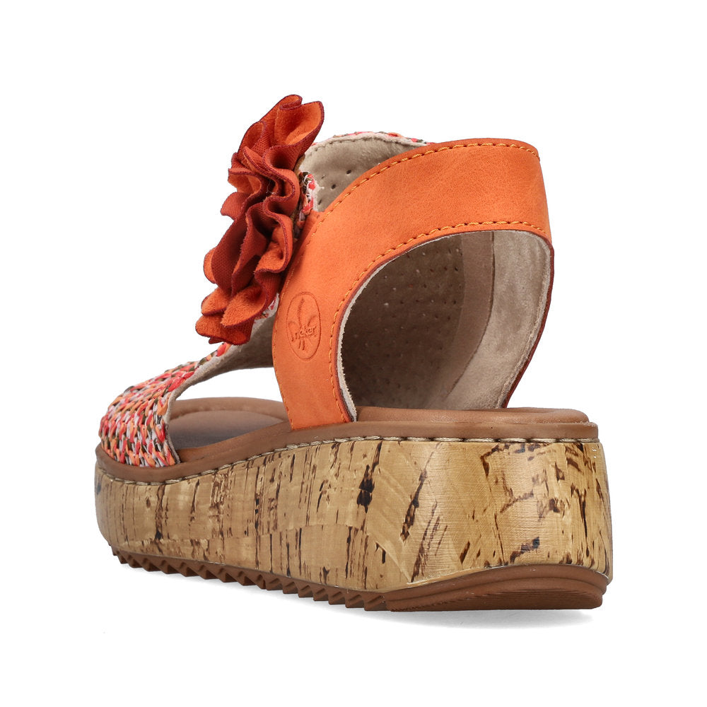 Rieker V1783-90 Orange Multi G Fit Sandals with Slingback Strap