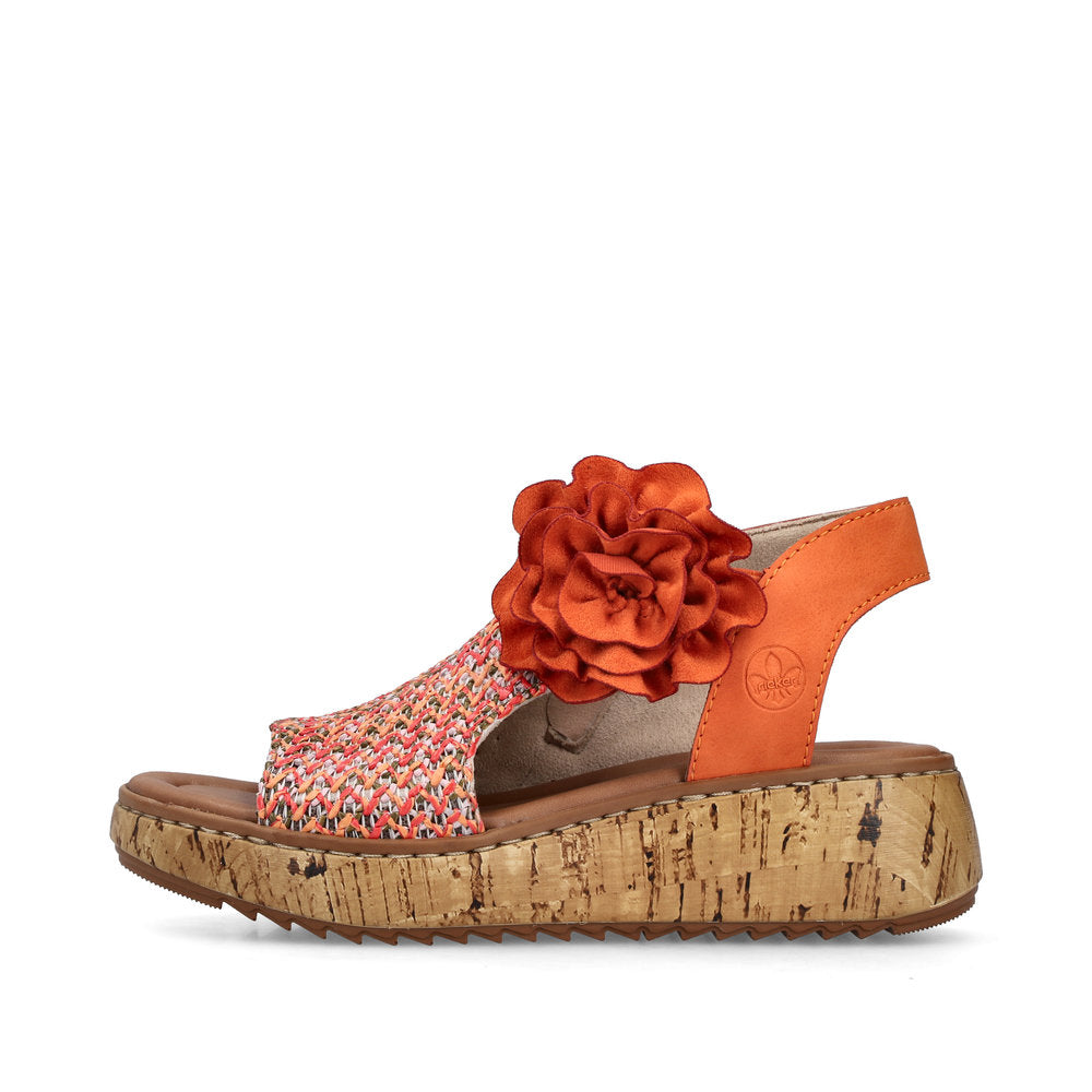 Rieker V1783-90 Orange Multi G Fit Sandals with Slingback Strap