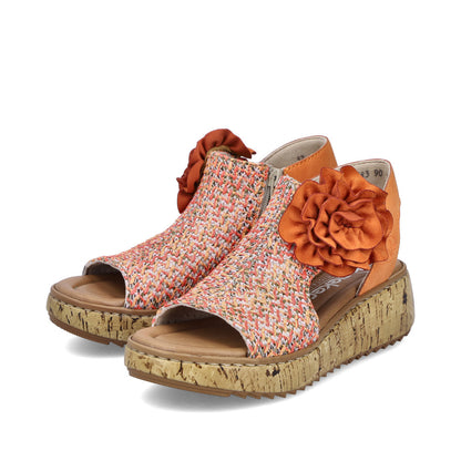 Rieker V1783-90 Orange Multi G Fit Sandals with Slingback Strap