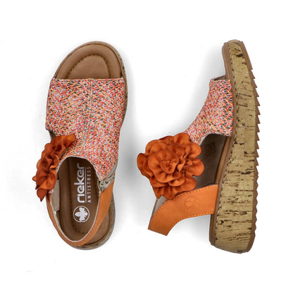 Rieker V1783-90 Orange Multi G Fit Sandals with Slingback Strap